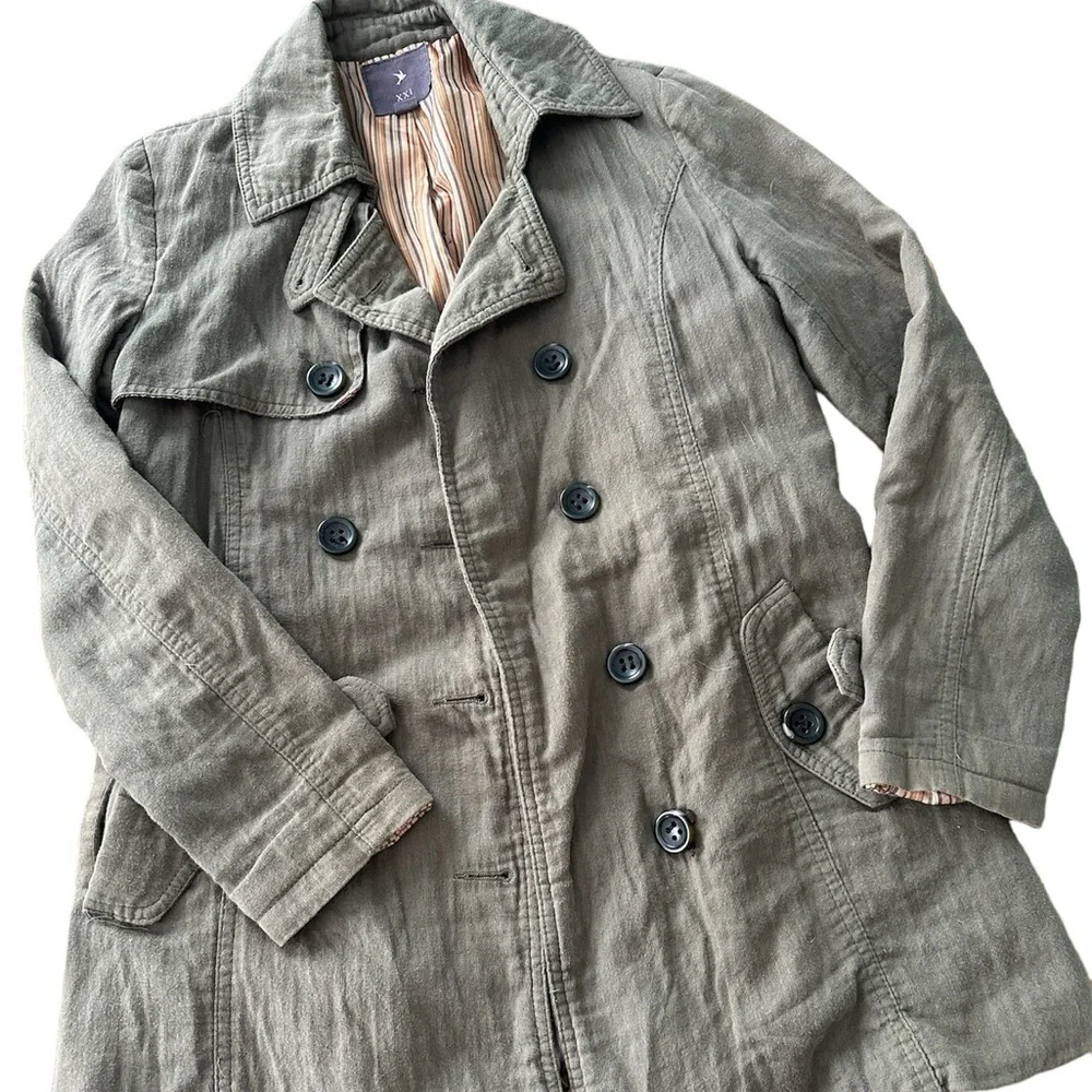 Vintage Forever 21 Khaki Cargo Barn Jacket Crinkle Military Grunge Lagenlook